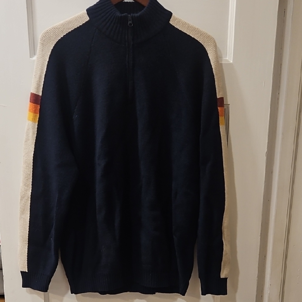Marine Layer Blue and Cream Zip Up Sweater